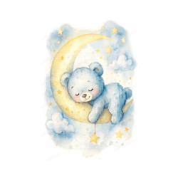 Wall Decal Teddy Bear on Crescent Moon Light Blue...