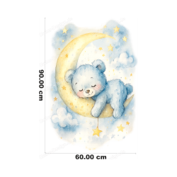 Wall Decal Teddy Bear on Crescent Moon Light Blue...