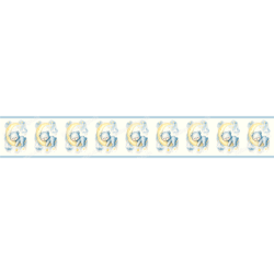 Blue Watercolor Teddy Bear on Crescent Moon Border Wall...