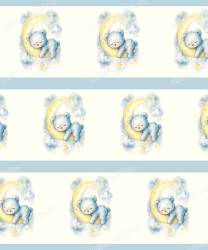 Wandborduere Schlafbaer auf Mond mit Sternenhimmel Aquarell Babyzimmer