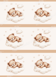 Wandborduere Schlafbaer auf Wolke mit Sternen Aquarell Babyzimmer Traum