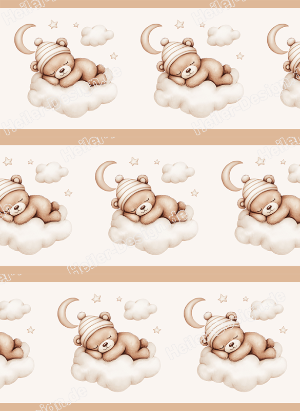 Teddy Bear Wall Border Kids Room Decor Nursery Wall Sticker Baby Room Bears Clouds Stars 3-035