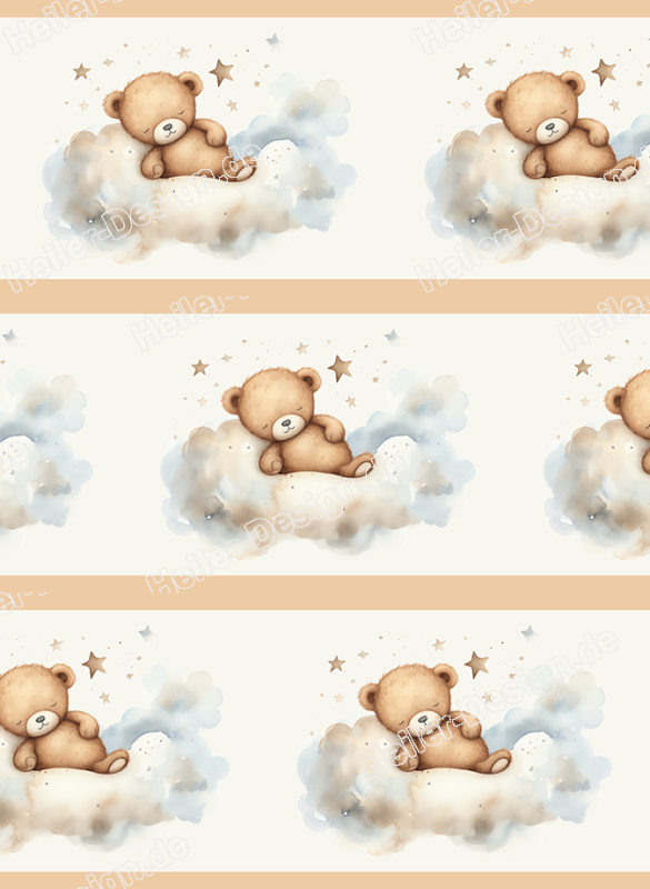 Wandborduere Teddybaer auf Wolke mit Sternenhimmel Babyzimmer