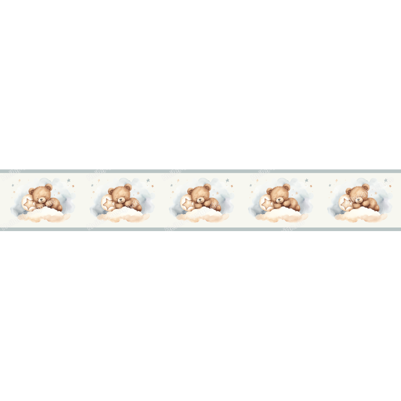 Teddy Bear Wall Border Kids Room Decor Nursery Wall Sticker Baby Room Bears Clouds Stars 5-004