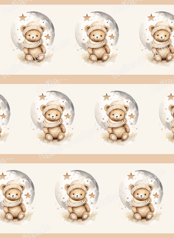 Wandborduere sitzender Teddybaer mit Schal am Mond Babyzimmer Deko