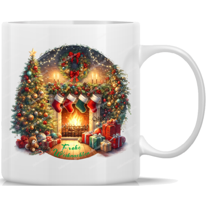 Tasse Kaffeebecher Winter rund Kamin Frohe Weihnachten 26