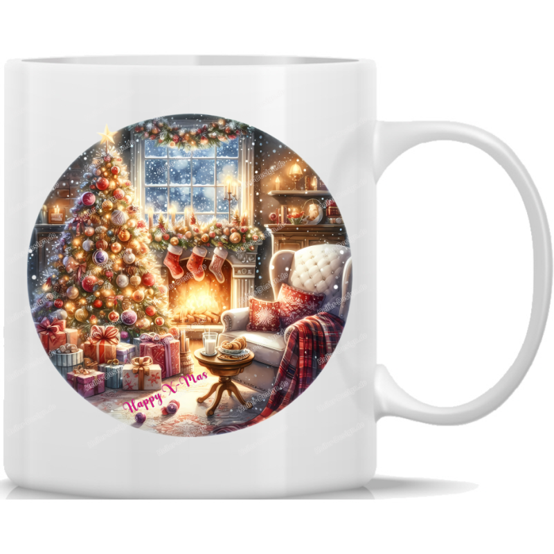 Tasse Kaffeebecher Winter rund Weihnachtszimmer Happy X-Mas 27