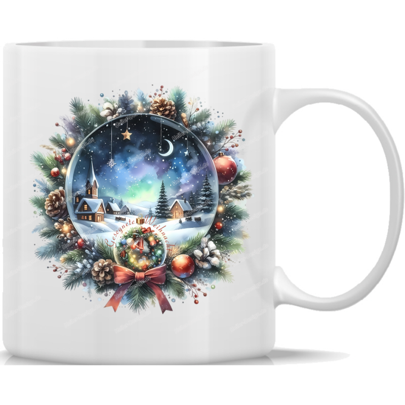 Tasse Kaffeebecher Winter rund Kirche im Schnee Gesegnete Weihnacht 28