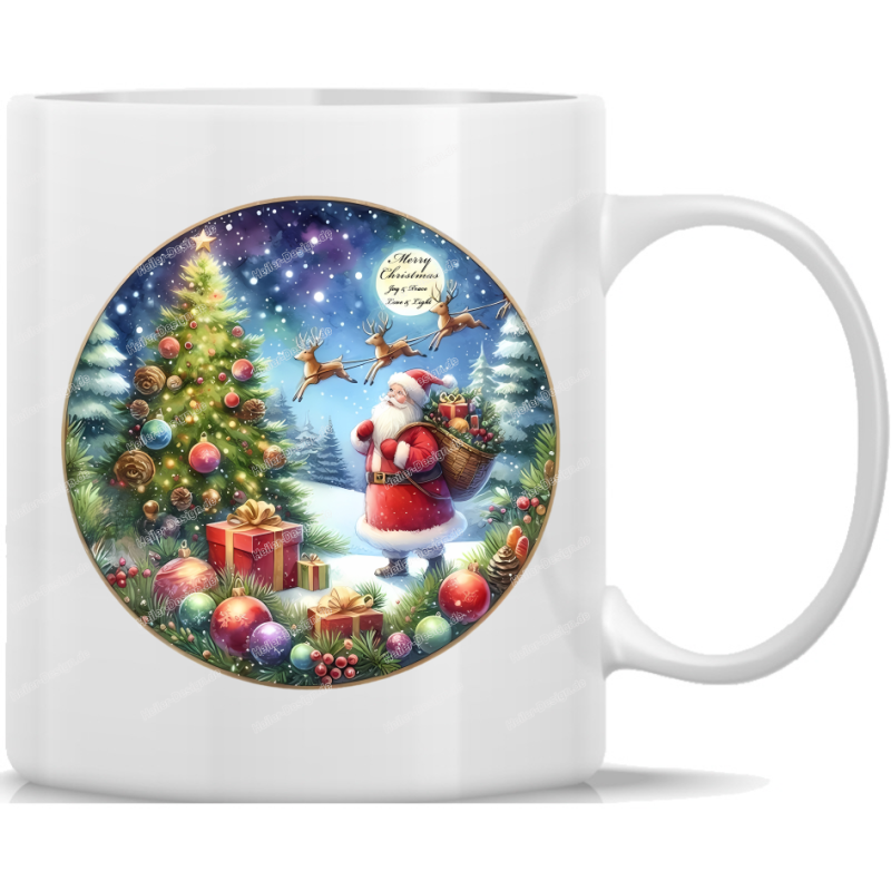 Tasse Kaffeebecher Winter rund Weihnachtsmann im Wald Merry Christmas 31