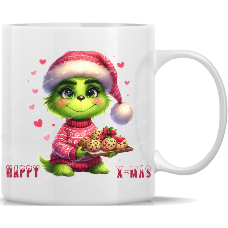 Tasse Kaffeebecher Winter Zottelgreen mit Keksteller Happy X-Mas 33