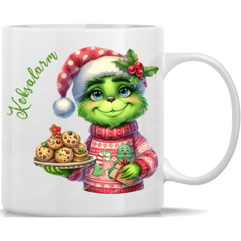 Tasse Kaffeebecher Winter Zottelgreen mit Keksteller Keksalarm 37