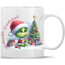 Tasse Kaffeebecher Winter Zottelgreen mit Zuckerstange...
