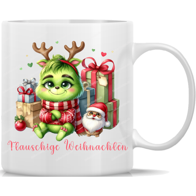Mug Coffee Cup Winter Zottelgreen as Reindeer with Gifts Fluffy Christmas 39