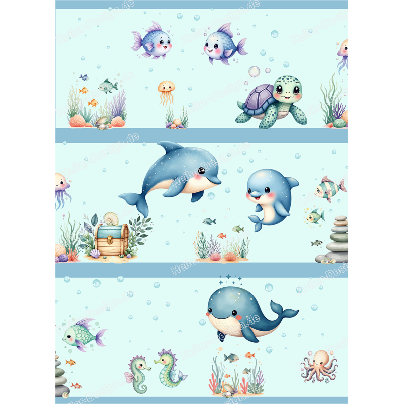 Border Sea Sea Animals Dolphin Whale Turtle Octopus Clownfish Kids Room Decor 1