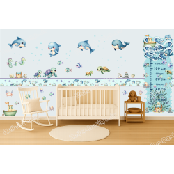 Border Sea Sea Animals Dolphin Whale Turtle Octopus Clownfish Kids Room Decor 1