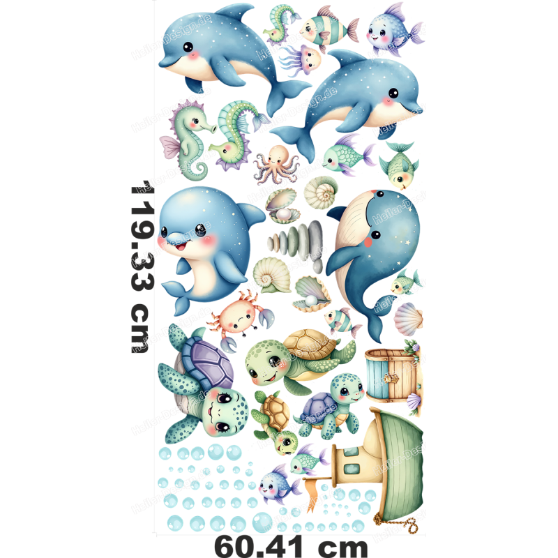 Wall Decal Sea Animals Dolphin Whale Turtle Clownfish Octopus Shark Kids Room Decor 1