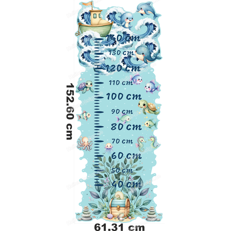Kindermaßband Meerestiere Wandtattoo Bunte Unterwasser Tiere Kinderzimmer 1