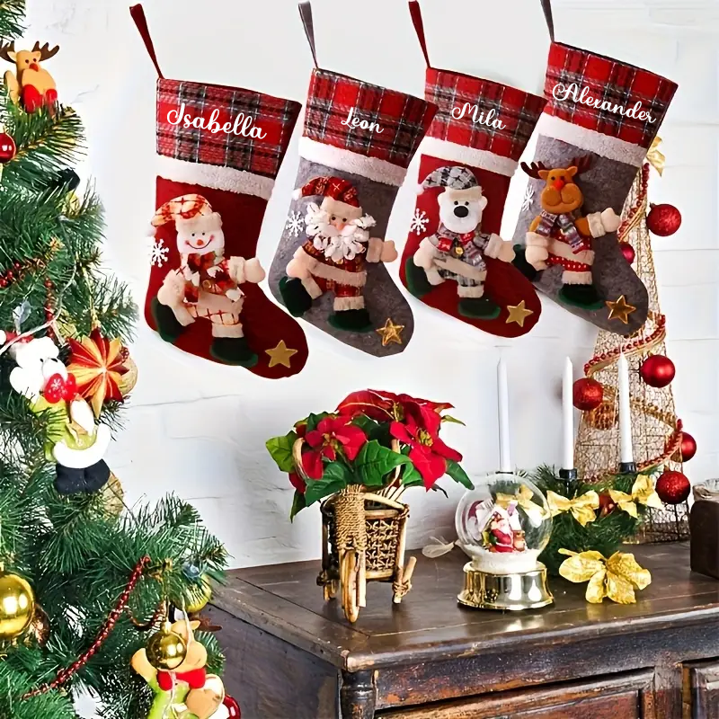 Weihnachtsstrumpf Stoff Nikolausstiefel mit 3D Figuren personalisierbar mit Name