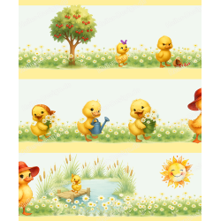 Bordüre Küken auf der Wiese mit Sonne und...