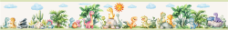 Wandborduere Dinosaurier Babyzimmer Urzeit Tiere Dschungel Sonne Wolken