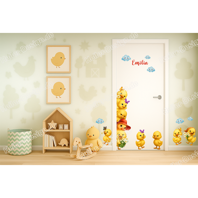 Door Sticker Chicks Kids Room Farm Theme Cute Chick Design Decoration