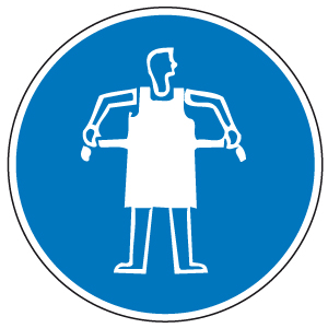 Gebotsschild Schutzschürze benutzen,