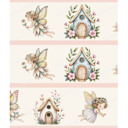 Kinder Bordüre Zarte Feen Elfenhäuser Blumenwald Pastell Märchenwelt Deko 2