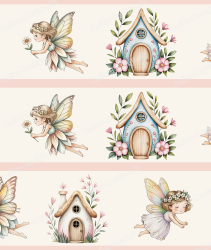 Wandborduere Zarte Feen Elfenhaeuser Blumenwald Pastell Maerchenwelt