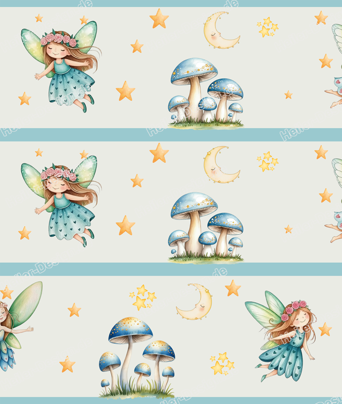 Wandborduere Feen Mond Sterne Pilze Nachtwald Pastell Kinderzimmer Deko