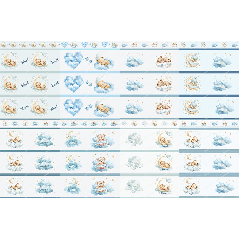 Kids Border Teddy Bear Clouds Moon Stars Personalized Baby Girl Nursery Decor