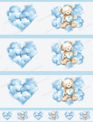 Wall Border Baby Teddy Bear Clouds Moon Stars Personalizable Nursery