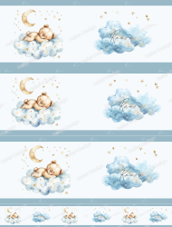 Wall Border Baby Teddy Bear Clouds Moon Stars Personalizable Nursery