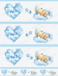 Wall Border Baby Teddy Bear Clouds Moon Stars Personalizable Nursery