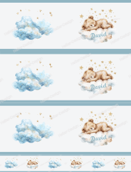 Wall Border Baby Teddy Bear Clouds Moon Stars Personalizable Nursery