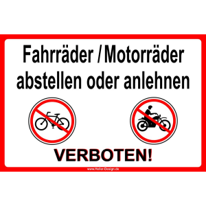 Fahrräder Motorräder abstellen oder anlehnen verboten