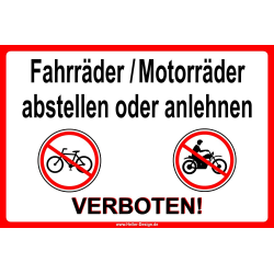 Verbotsschild Fahrräder Motorräder abstellen...
