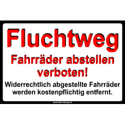 Verbotsschild Fluchtweg Fahrräder abstellen...
