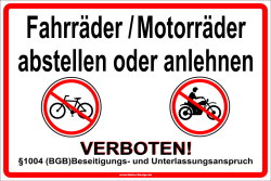 Verbotsschild Fahrräder Motorräder abstellen...