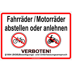 Prohibition Sign No Parking or Leaning Bicycles or...