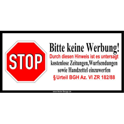 Verbotsschild Bitte keine Werbung mit § Urteil