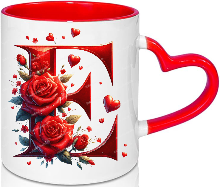 Love Mug Alphabet Letter Mug Valentine’s Day Personalized Gift Idea E Yes with Text First Name Initials