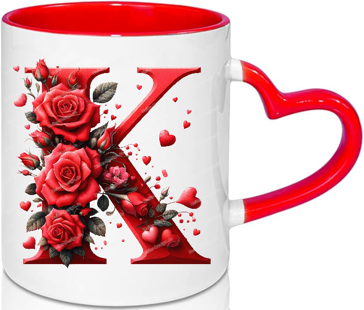 Love Mug Alphabet Letter Mug Valentine’s Day Personalized Gift Idea K Yes with Text First Name Initials