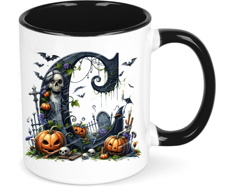 Halloween Mug Alphabet Letter Mug Spooky Personalized Gift Idea C Yes with Text First Name Initials