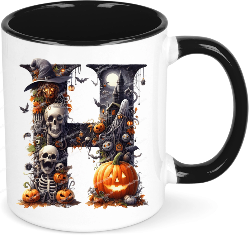 Halloweentasse A-Z Buchstabentasse Gruselig Personalisiert Geschenkidee H Ja mit Text Vorname/Initialien
