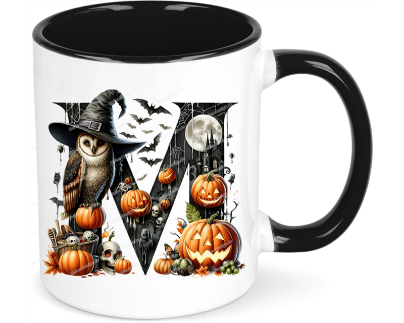 Halloween Mug Alphabet Letter Mug Spooky Personalized Gift Idea M Yes with Text First Name Initials