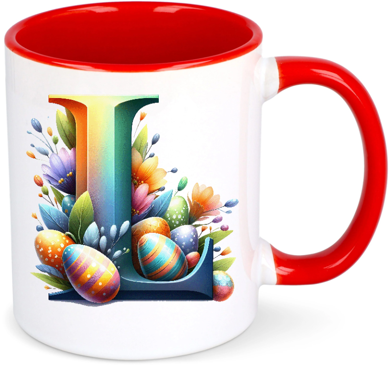 Easter Mug Alphabet Letters A to Z Coffee Mug Gift Idea L Yes with Text First Name Initials