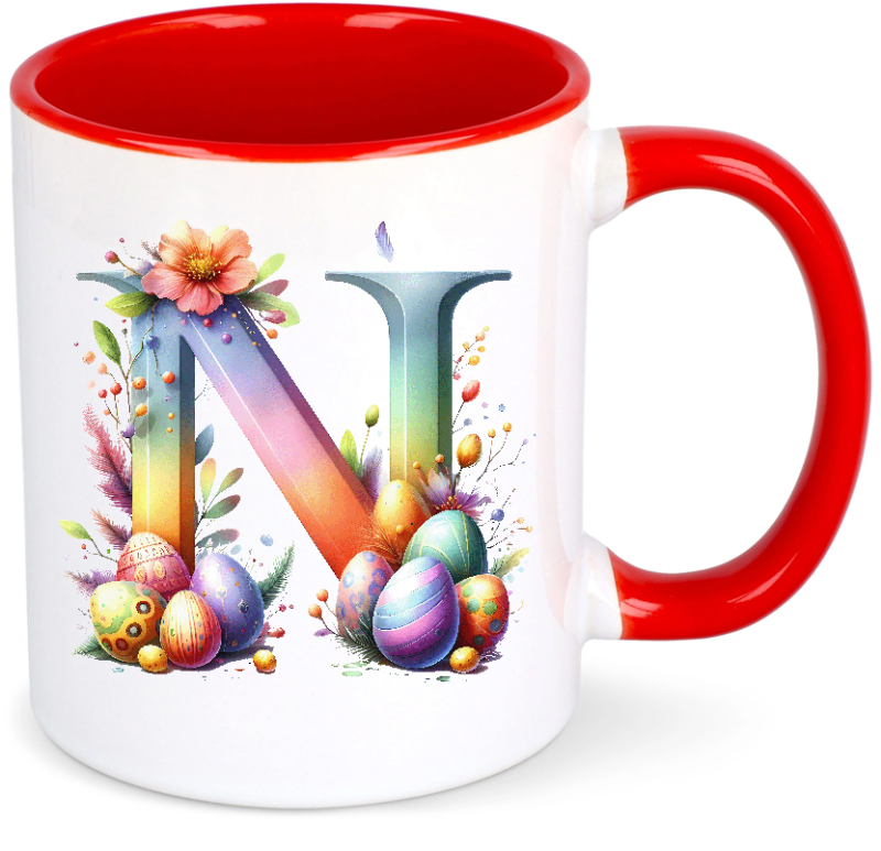 Easter Mug Alphabet Letters A to Z Coffee Mug Gift Idea N Yes with Text First Name Initials