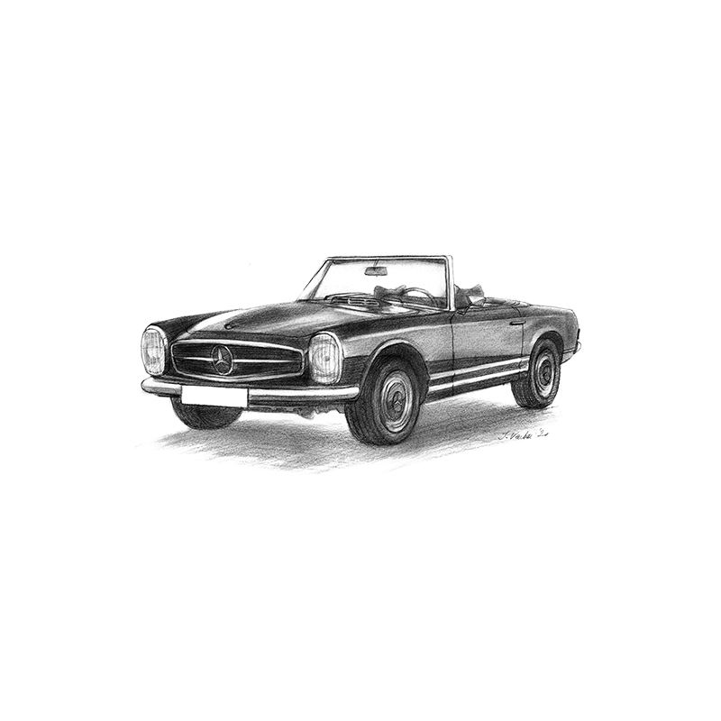 Pencil drawing of a Mercedes Benz 280 SL Pagoda Canvas Print