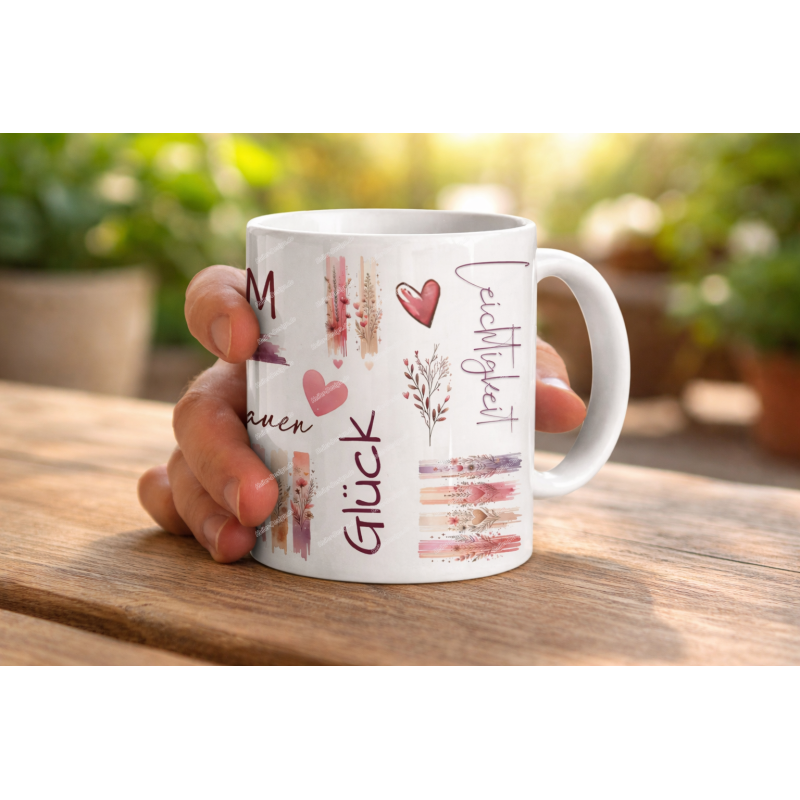 Love Coffee Mug Valentine Mindfulness Courage Balance Strength Trust Happiness Lightness