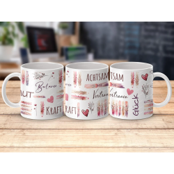 Love Coffee Mug Valentine Mindfulness Courage Balance Strength Trust Happiness Lightness